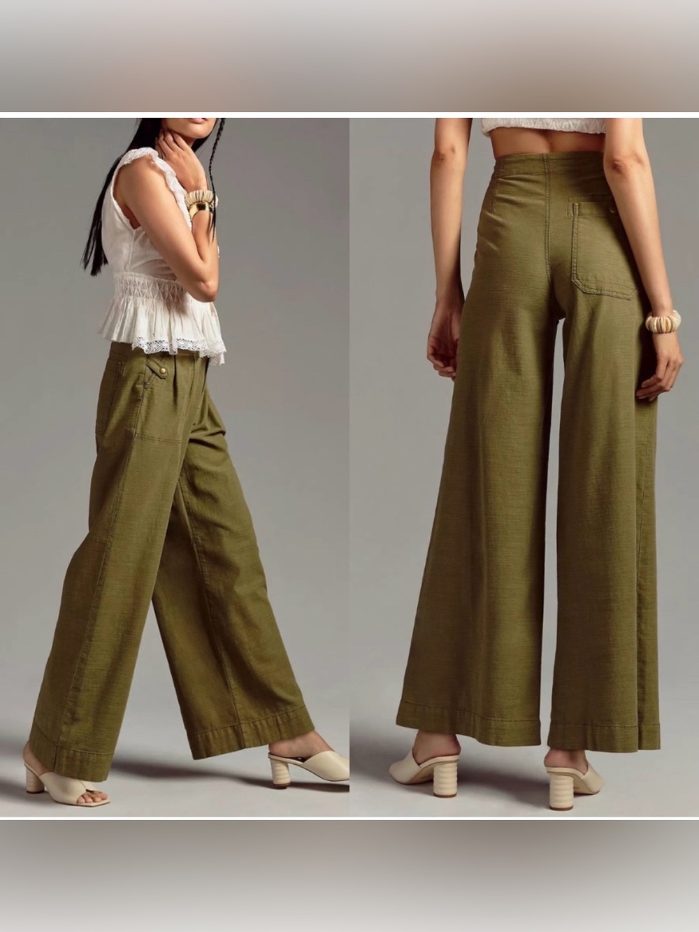 Anthropologie Pilcro Soft Wide-Leg Utility Pants Trousers Olive Green Size 28